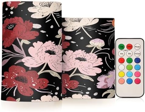 Floral Retro Vintage Flameless Candles with Remote Control Candles with Timer Waterproof Electronic Lights Glitter Led for Night Battery Operated Pillar 2-Piecing Set by famyily