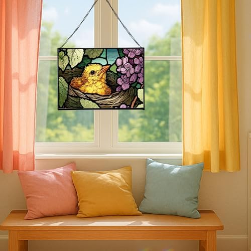 Chick Emerging from Nest in Spring Rectangular Stained Glass Suncatcher – Hanging Window Panel with Animal & Nature Scene – Vibrant Glass Art Gift for Wildlife, Fantasy, Nature Lovers vvIbID - Image 5