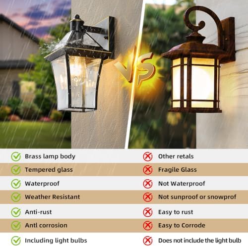 Oil Rubbed Bronze Brass Outdoor Wall Sconce, Rustproof Porch Light - Image 3