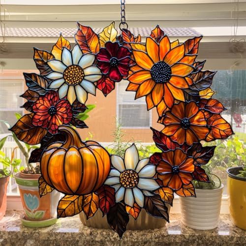 Autumn Pumpkin Wreath Acrylic Suncatcher - Image 4