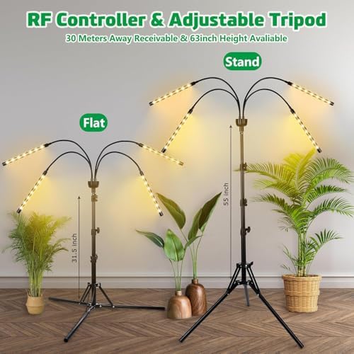 LED Grow Lights for Indoor Plants,4 Heads Red Blue White Full Spectrum Plant Light with 15-63" Adjustable Tripod Stand, Indoor Grow Lamp with Remote Control and Auto On/Off Timer Function - Image 5