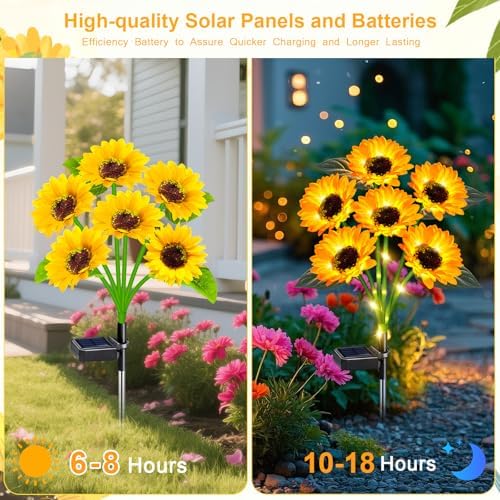 ZFNN Solar Garden Lights Outdoor, 4 Pack Sunflower Lights, Waterproof Decor - Image 2