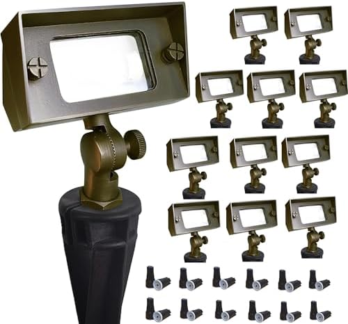 COLOER Cast Brass 12V Flood Light, Low Voltage Flood Light Outdoor with Adjustable Knuckle Mount, Without Bulb, Waterproof Landscape Lighting of Outdoor Wall, Garden or Yard (12-Pack Without Bulb) by COLOER