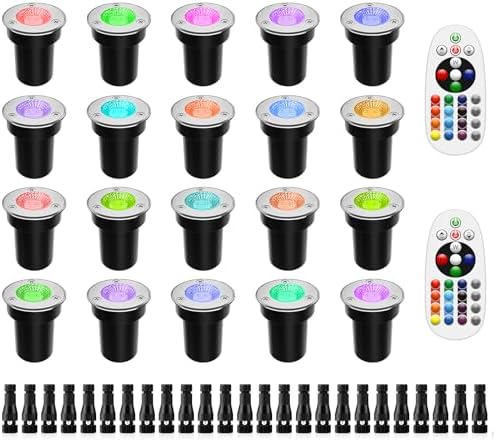 ZUCKEO Low Voltage Landscape Lighting RGB Well Lights Landscape LED In Ground Light, Outdoor Color Changing Landscape Lights, 12-24V Accent Spotlight for Yard Garden Pathway (20Pack with Connectors) by ZUCKEO