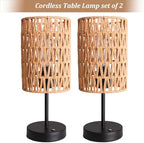 Rechargeable Outdoor Table Lamps, Rattan Boho Cordless Battery Operated Table Lamps, Patio Lamp for Living Room, Balcony, Bedside Decor- Set of 2 (Beige) - Image 2