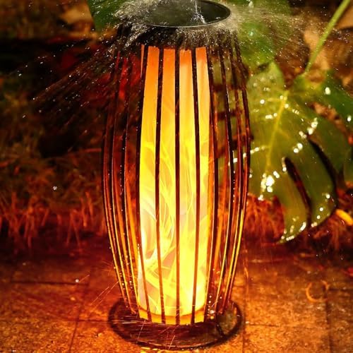 Solar Outdoor Floor Lamp, Solars Lanterns Outdoors Waterproof, Flickering Flame Solar Outdoors Light, Auto On/Off Solars Lantern for Porch, Garden, Patio, Lawn, Deck Decorating (Black) - Image 7