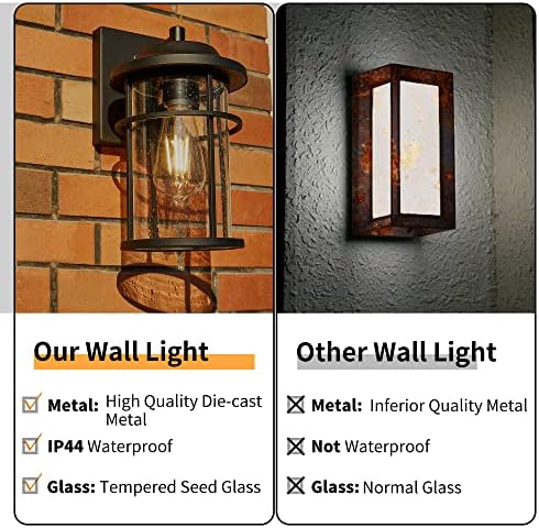 Outdoor Lights for House, Exterior Light Fixture, Waterproof Outdoor Wall Sconce Lights, Anti-Rust Black Wall Mount Lighting with Seeded Glass Shade, E26 Socket Lantern for Outside, Front Porch, Patio - Image 5