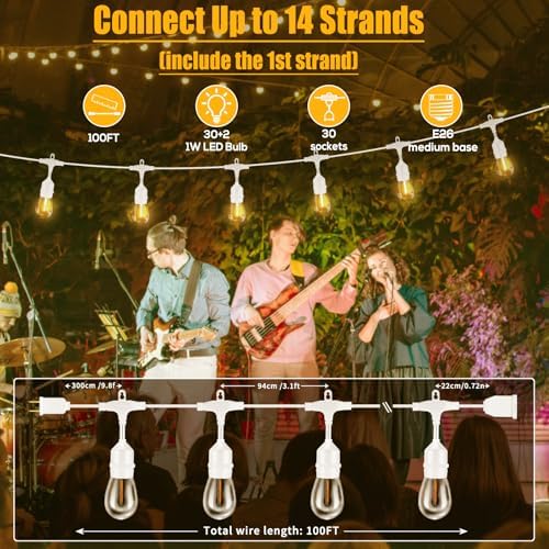 Outdoor String Lights White LED Waterproof 100FT for Patio Backyard Wedding - Image 5