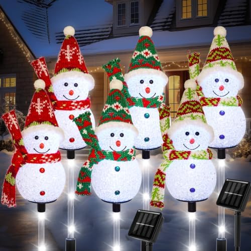 Solar Snowman Christmas Pathway Lights, Cool White, 6 Pack by TAILERRI