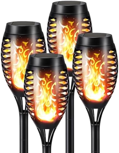 Solar Powered Halloween Torch Lights, LED Flame Atmosphere Stake Lights for Garden, Lawn, Yard, Outdoor Decor (4) by Unknown