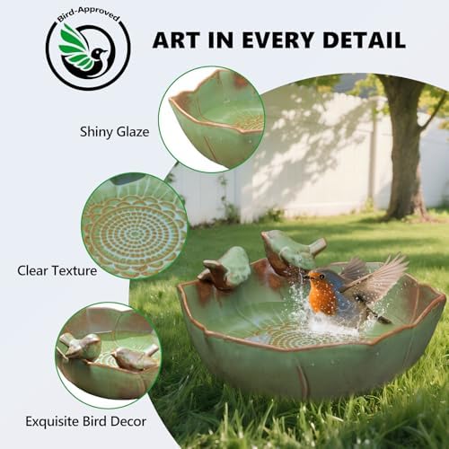 Ceramic Bird Bath for Outdoors, 10.1" Ground Ceramic Bird Baths Bowl for Outside, Garden Bird Baths Weather Resistant, Birdbath for Deck, Balcony, Lawn - Image 4