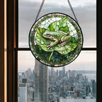 Green Frog Lily Pond Stained Glass Window Hanging Suncatcher Gifts 9.8" - Image 5