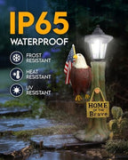 14x6 Inch Eagle Outdoor Solar Statue, Resin Garden Decor Outdoor Waterproof, Eagle Statue with American Flag for Patios, Yards, Home of the Brave Yard Lawn Gift for Mom Dad Grandpa - Image 4