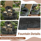 HOMEDIARY 4-Tier Outdoor Water Fountain, 29.7" L Rustic Rock Waterfall Fountain with LED Lights, Stone Texture Floor-Standing Resin Water Feature with Realistic Moss Accents for Patio, Porch & Indoor - Image 3