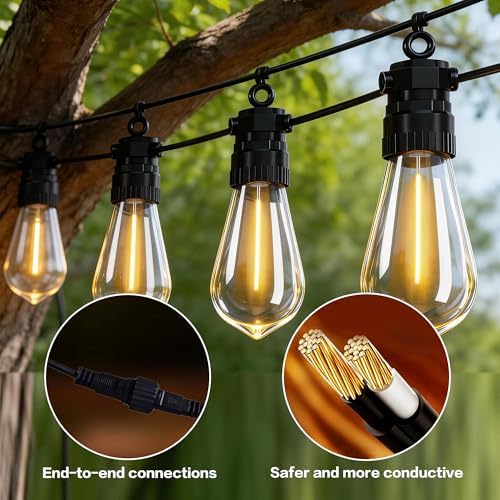 66FT Outdoor String Lights with Remote, 27 Dimmable Shatterproof LED Bulbs, Waterproof Patio & Backyard Lights for Pergola, Deck, Garden, Bistro, Commercial Grade Hanging Lights - Image 2