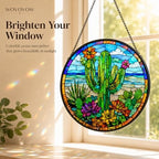Cactus Glass Suncatcher Window Hangings, Desert Plant Stained Glass Decor, Green Succulent Sun Catcher for Room Balcony, Plant Lover Gift 11.8 - Image 2