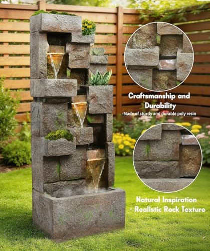 41.7" Outdoor Fountain 3 Tier Modern Water Fountain with LED Light and Pump - Image 3