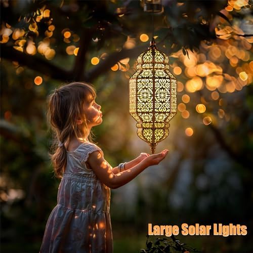 Twinkya 18 Inch High Large Hanging Solar Lights Outdoor Garden Decorative Solar Lantern Waterproof Plastic Moroccan Outdoor Decorations for Patio Pathway Yard Porch Backyard Garden Decor (1 Pack) - Image 3