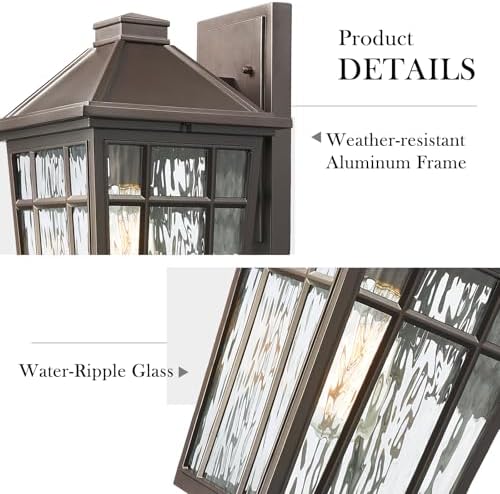 Darkaway Large Outdoor Sconce Lights Wall Light Fixtures,14inch Exterior Porch Light Outdoor Sconce Anti-Rust Waterproof Aluminum Outside Light with Water Ripple Glass for Patio Yard Doorway Garage - Image 4