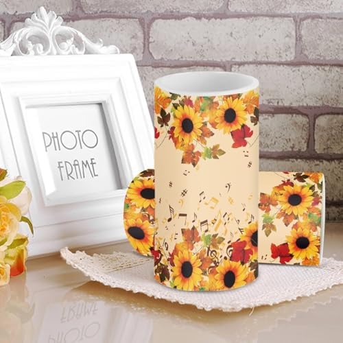 Set of 2 Autumn Flameless Candles Bulk Battery Operated Candles with Timer Remote Maple Leaf Sunflower LED Pillar Lights for Patio Porch Lanterns Home Decorations - Image 3
