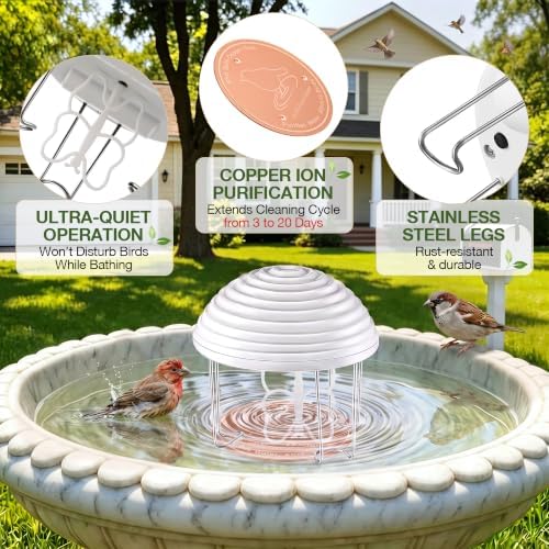Bird Bath Water Agitator with 2 Round 99.99% Pure Copper Disk, Battery Powered Bird Bath Circulator, Quiet Waterproof Mover Keeps Water Fresh for All Season Use (Butterfly Paddle) - Image 7