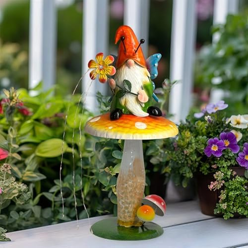 HONGLAND Solar Garden Gnome Figurine, Waterproof Outdoor Mushroom Decor with Solar Outdoor Lights for Yard, Patio, Lawn Ornaments, Ideal Gifts for Mom Grandma Women, Housewarming Gifts-16.5" - Image 6