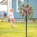 Wind Spinners Outdoor, 360° Metal Windmills for Yard Garden Art Decor, Kinetic Wind Sculptures with 5 Stake for Lawn Patio Outside Ornaments, 13.7" W x 64.3" H (Green+Brown) - Image 5