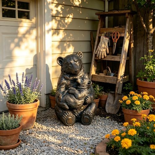 19" Mother Cub Bear Statue Garden Decor Outdoor Patio Antique Bronze - Image 4