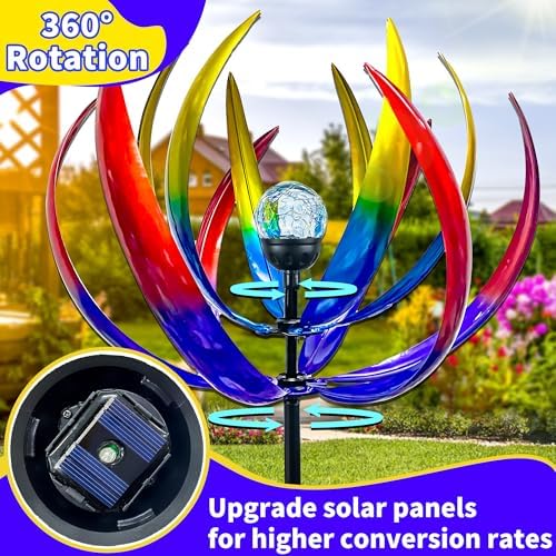 70 in Large Wind Spinners Outdoor, Solar Wind Sculpture, Violet Blue - Image 3