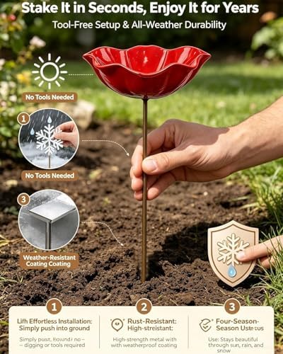 Handmade Metal Flower Garden Stakes Bird Bath, Bee Watering Station Butterfly Feeder with Colorful Flower Design Pollinator Hummingbird Water Bowl Puddler with Stand for Outdoor Yard Decor(Set 8) - Image 4