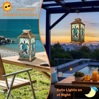 Solar Lanterns Outdoor Waterproof Graceful Teal Stained Glass Sea Turtle Illustrated Anemones Hanging Solar Light Outside Lights for Patio Yard House Lawn Decor Birthday Gifts for Women Mom - Image 6