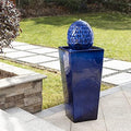 Glitzhome Ceramic Outdoor Water Fountain with LED Light, Oversized Artichoke Pedestal Water Fountains with Submersible Pump, Patio Fountain Waterfall for Garden Patio Deck Porch, Cobalt Blue, 35.75" H by Glitzhome