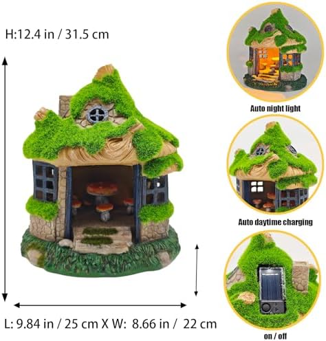 COWOS Fairy Garden House, Flocked Moss Miniature Cottage for Outdoor Yard Decor, Weather-Resistant Resin Forest House with Mushroom Furniture, Fairy Garden Accessories for Patio, Lawn, Home, and Gift - Image 2