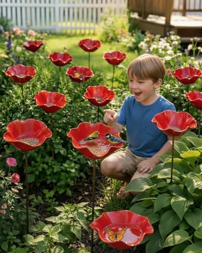Handmade Metal Flower Garden Stake with Bee Bath & Bird Water Bowl – Decorative Outdoor Yard Art, Butterfly & Pollinator Watering Station, Weather-Resistant Garden Decor Gift(5pcs) - Image 6