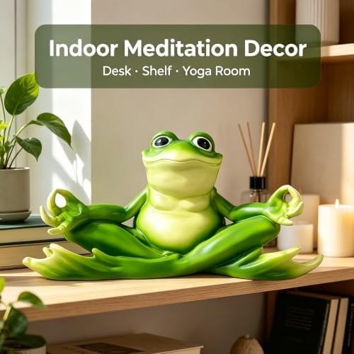 Teaeeno Meditation Frog Sculpture, 13" Handcrafted Resin Zen Frog Statue - Image 5