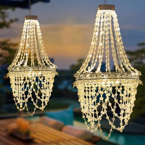 Solar Hanging Crystal Chandelier Outdoor Decorative Garden Light - Image 6