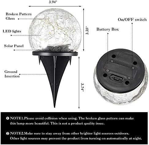Honoson 3.9 Inch Solar Globe Lights Outdoor - Waterproof Cracked Glass Balls for Lawn Patio Yard Backyard Decorations, Warm Yellow Solar LED Lights with Easy Installation,Durable Design (4 Pcs) - Image 6