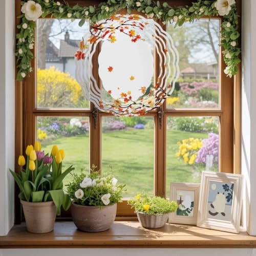 12 Inch Orange Leaves Fall Wind Spinner for Yard and Garden, Thanksgiving Maple Leaves Branches Hanging Ornaments Outdoor 3D Kinetic Wind Sculpture Spinners Indoor Outdoor Patio Décor Ornaments Gift - Image 5