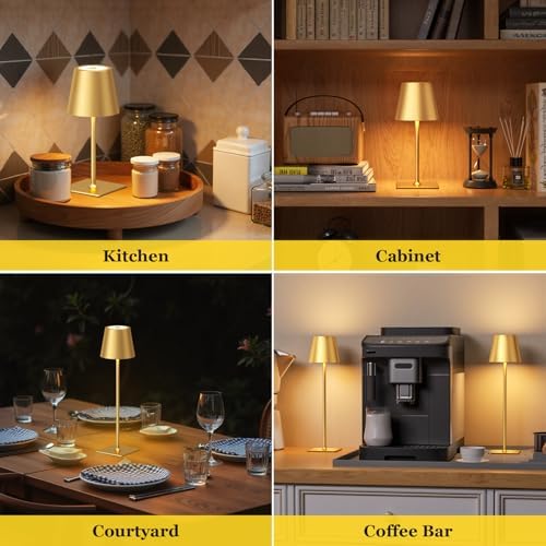 Kakanuo Gold Cordless Rechargeable Table Lamp 5000mAh Battery Operated Lamps, 3 Colors Stepless Dimming Touch Lamp for Dining, Living Room, Outdoor Patio, Kitchen Counter, 4 Pack - Image 4