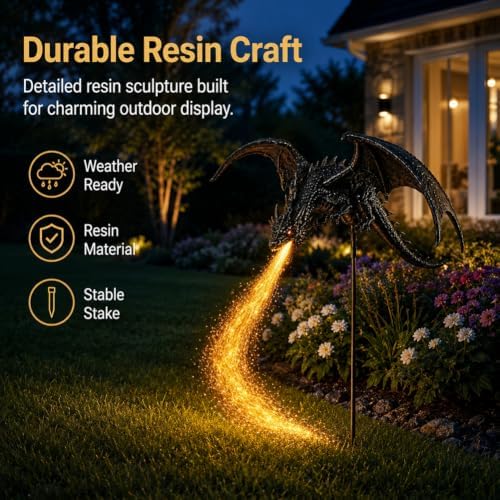 Solar Dragon Fire Garden Stake Light, Gothic Fantasy Solar Powered Lawn - Image 3