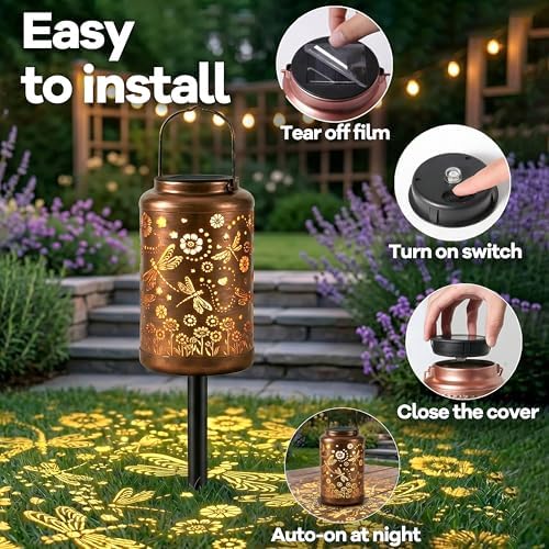 Dragonfly Solar Lantern with Ground Stake, Birthday Gifts for Women - Image 6