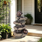 Rock & Jar Outdoor Water Fountain, Resin with LED Light - Image 2