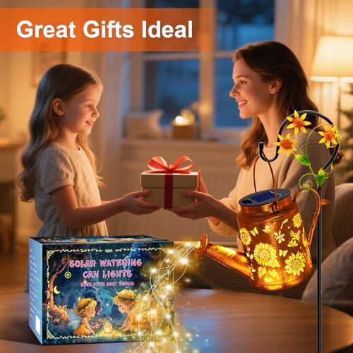 Solar Lights Outdoor Waterproof, 2 Pack Sunflower Watering Can with Lights - Image 4