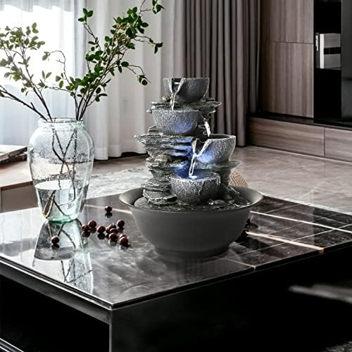 Tabletop Water Fountain Indoor Waterfall Fountains Stacked Rocks Water Feature Feng Shui Zen Meditation Relaxation Desktop Fountain for Home and Office Indoor Spaces Decor (Style 15) - Image 3