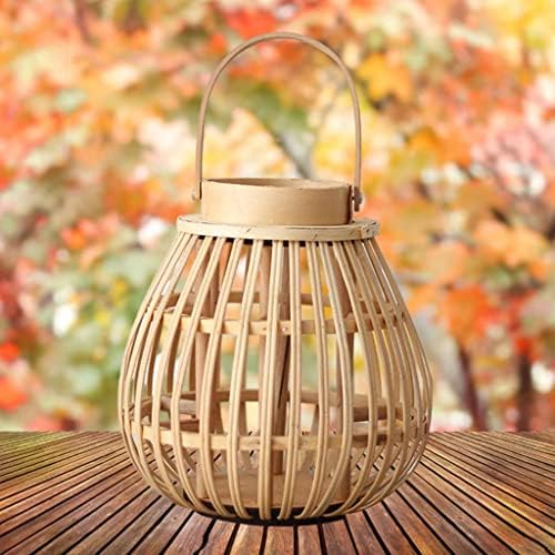 Rattan Natural Lantern with Hanging Lamp Candle Holder for Patio Garden Home Decoration (Beige S) - Image 3