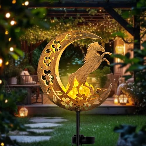Solar Lights Outdoor Waterproof - Moon & Horse Landscape Lighting, Weatherproof SolarGarden Stakes with 8-10H Auto On/Off, Decorative Pathway Markers for Driveway/Walkway/Equestrian Farms by ShangTianFeng