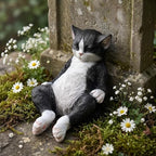 Cat Statue Outdoor Cat Figurines Garden Decor, Black & White Cat Statue Figurine Decor Sculpture for Patio, Yard, Resting Tuxedo Cat Statues for Indoor Table Accessory, Gift for Mom & Cat Lovers by GardenWhisper