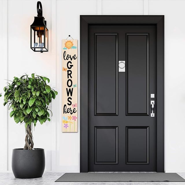 Spring Porch Sign Love Grows Here Sign for Front Door 8"x63" Spring Door Decor Vertical Wood Porch Sign Wooden Tall Welcome Sign Farmhouse Standing Wooden Hanging Sign for Home Indoor Outdoor - Image 6