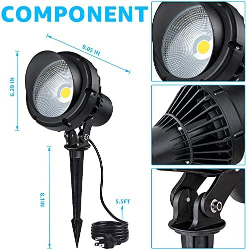 SUNVIE LED 40W Spot Lights Outdoor 5000K Daylight White Plug in Flag Pole Light 120V Ultra Bright Landscape Spotlights for Yard House Tree Lawn Signage Outdoor Spotlight with Stake & 5.5FT Cord - Image 7