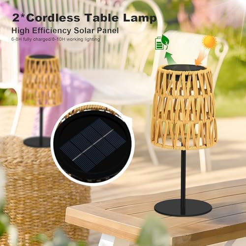 2pcs Outdoor Table Lamp: Rechargeable LED Solar Lantern for Garden Yard, Waterproof Solar Lights Outdoor Cordless Table Rattan Lamp, Small Deck Lamp for Balcony Patio,Gift for Women Mother Days - Image 5